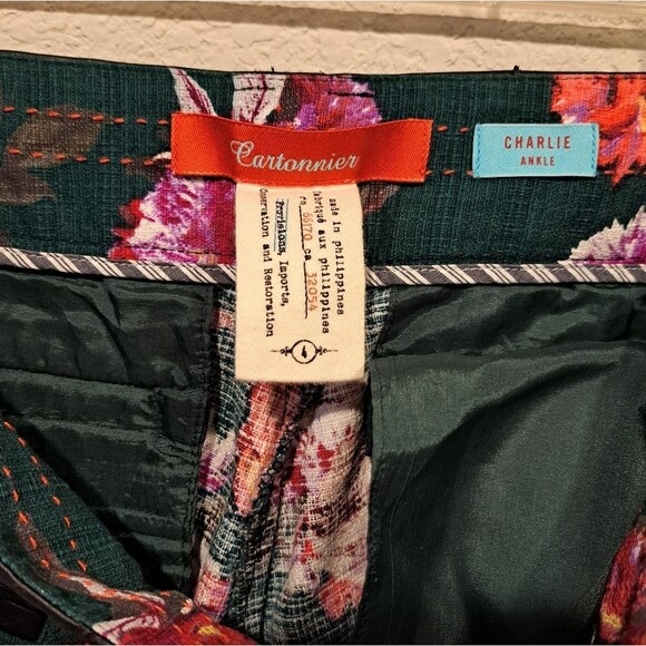 Anthropologie Cartonnier Charlie Floral Ankle Trousers Dark Green Women's size 4 - Picture 6 of 6
